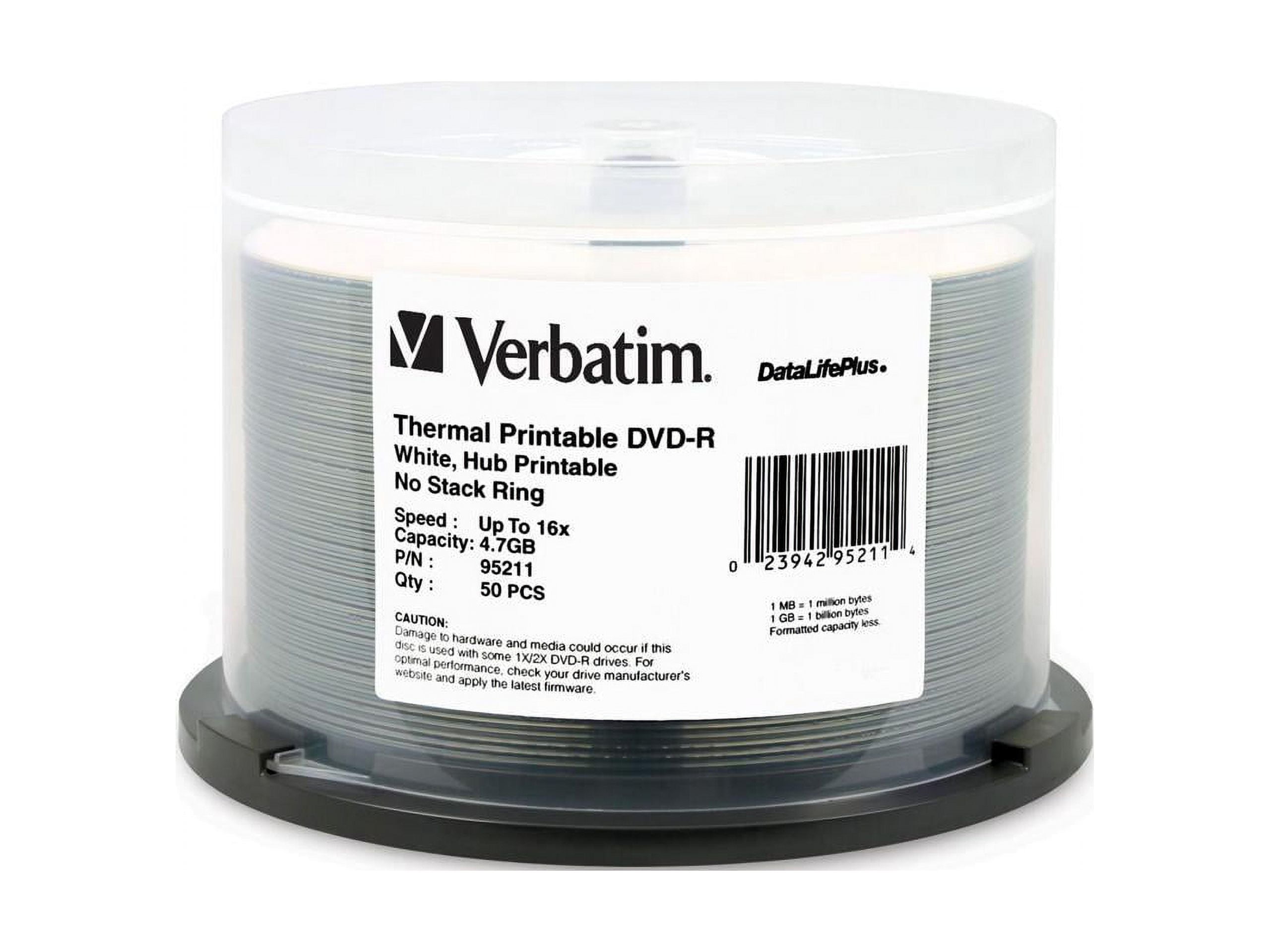 Verbatim 4.7GB 16X DataLifePlus DVD-R White Thermal Printable 50 Packs ...