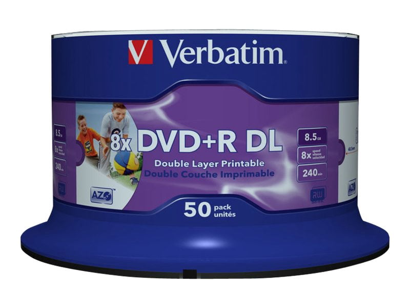Verbatim - 50 x DVD+R DL - 8.5 GB 8x - ink jet printable surface - spindle