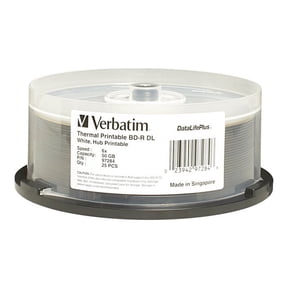 Verbatim BD-R DL 50GB 6X DataLifePlus White Thermal Printable, Hub Printable - 25pk Spindle - 25pk Spindle