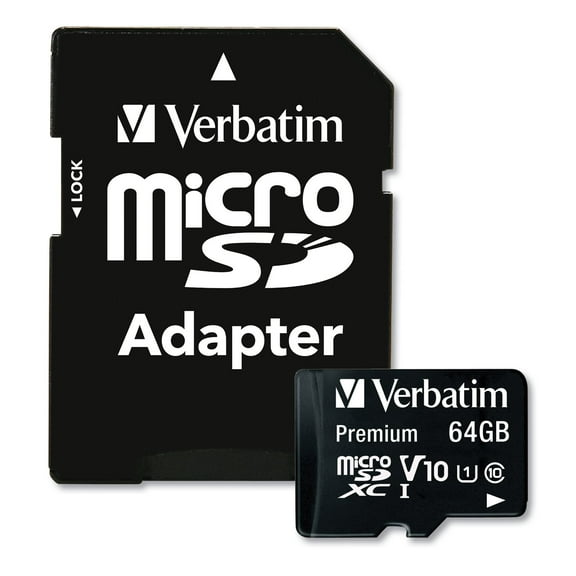 Verbatim 64GB Premium microSDXC Memory Card with Adapter, UHS-I V10 U1 Class 10, Up to 90MB/s Read Speed, Each
