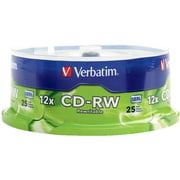 Verbatim CD-RW, 80 Minute, 700MB 4x-12x High Speed Branded, 25 Pack on Spindle