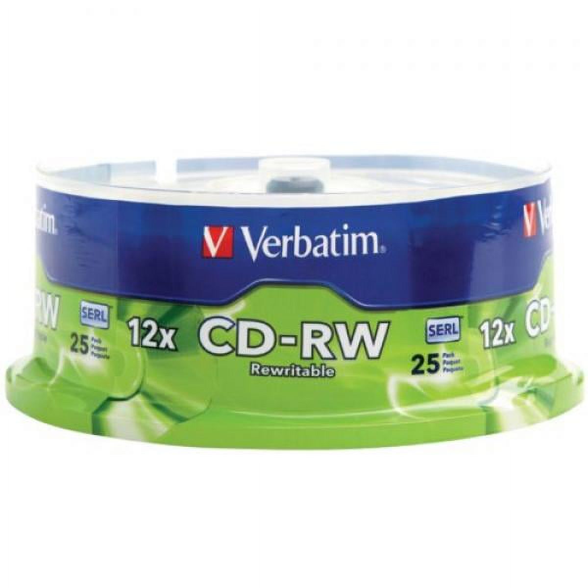 Verbatim 700MB 4x-12x 80 Minute Silver Rewritable Disc CD-RW, 25 Disc Spindle 95155 - image 1 of 8