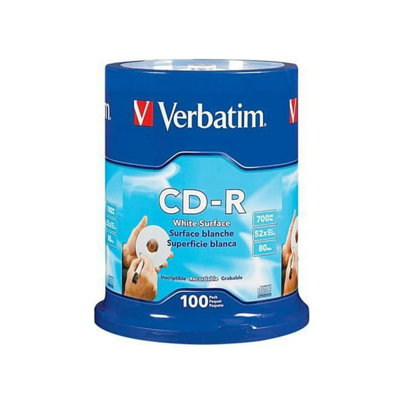 VERBATIM CD-R BLANK WHT 100pk 700MB/52X SPINDLE