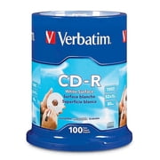 Verbatim CD-R 700MB 80-Minute Blank Discs 100-Pack Spindle, 52X, White