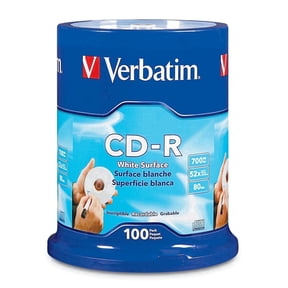 Verbatim CD-R 700MB 80-Minute Blank Discs 100-Pack Spindle, 52X, White