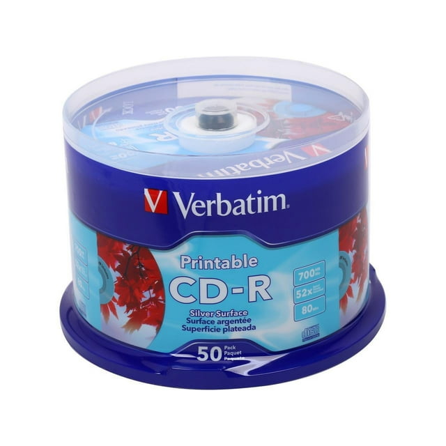 Verbatim 700MB 52X CDR Silver Inkjet Printable 50 Packs Spindle Disc Model 95005