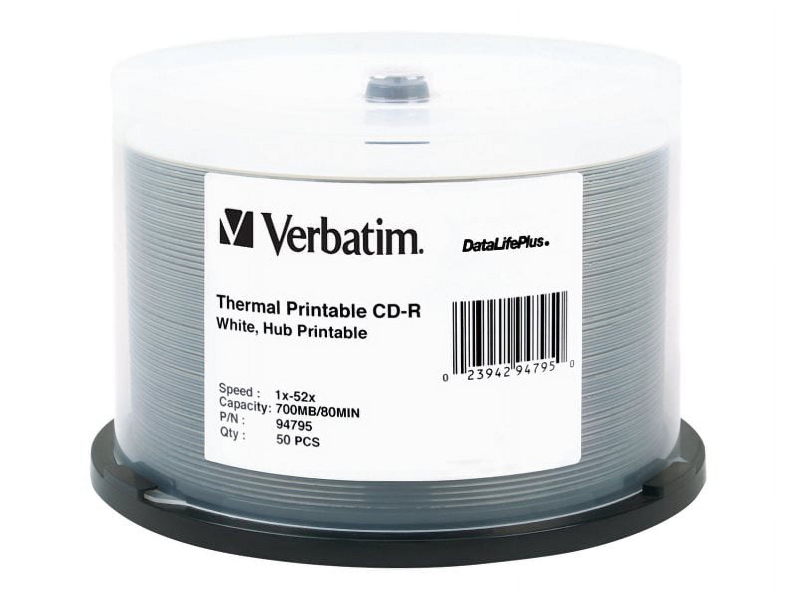 Verbatim 700MB 52X CD-R Thermal Printable, Hub Printable 50 Packs ...