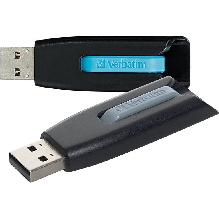 Verbatim 70898 128GB Store N Go V3 USB 3.0 Flash Drive, Blue & Gray - Pack  of 2