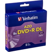 Verbatim DVD+R Media, Dual Layer 8.5 GB, 8x Branded, 5 Pack in Jewel Case
