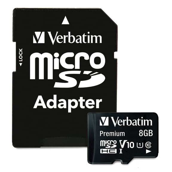 Verbatim 8GB microSDHC Memory Card with Adapter, UHS-I U1 V10, 80MB/s