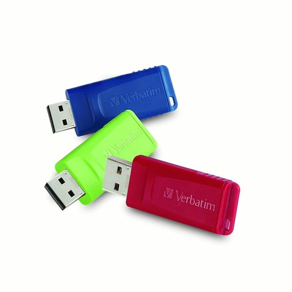 Verbatim Store 'n' Go USB 2.0 Flash Drive, 8GB, Blue/Green/Red, 3/Pack -VER98703