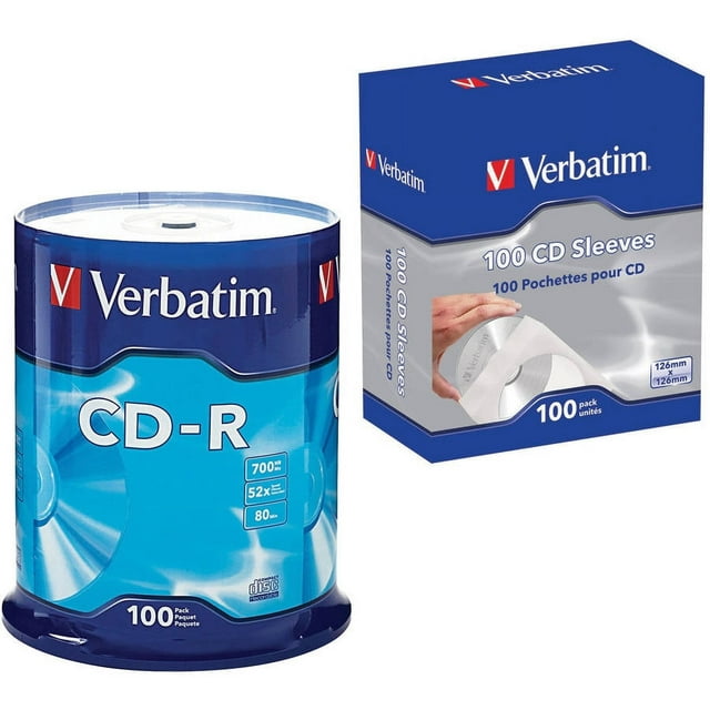 Verbatim 94554 700MB 80-Minute 52x CD-RS 100-Count Spindle and CD/DVD Paper Sleeves with Clear Window, 100-Pack