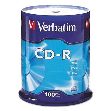 Verbatim CD-R 100-Pack Spindle – 700MB/80 Minute Recordable Discs, 52x Speed, Silver Surface
