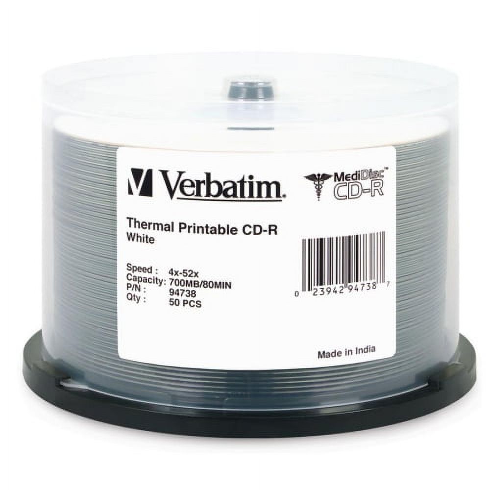 Verbatim 94738 Verbatim MediDisc CD-R 700MB 52X White Thermal Printable ...