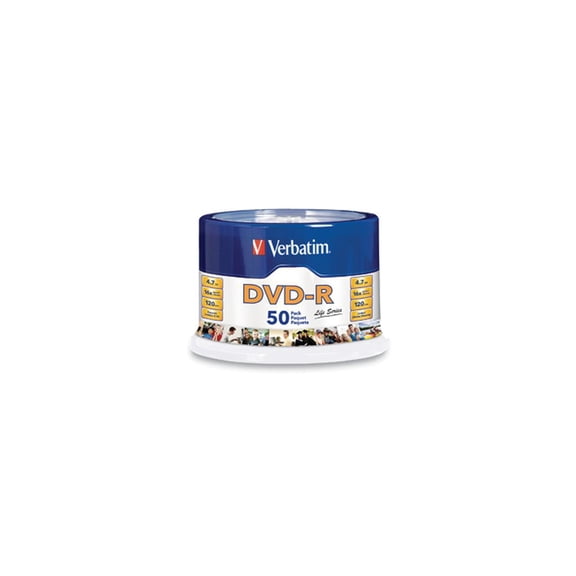 Verbatim 95101 4.7 GB 16X DVD-R Recordable Disc Spindle - Silver (50/Pack)