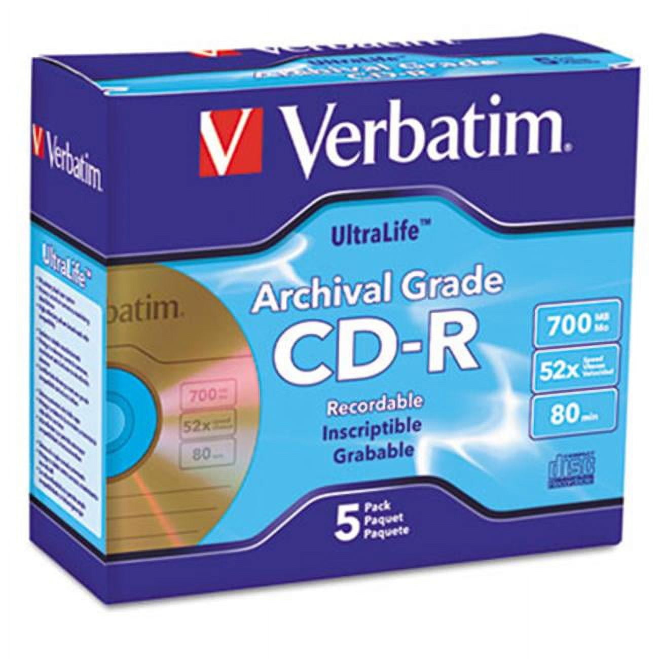 Verbatim 96319 CD-R Archival Grade Disc- 700MB- 52x- w/Jewel Case