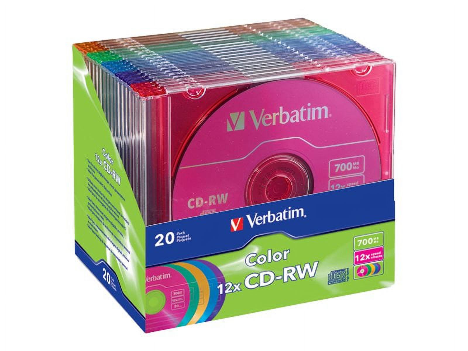 Verbatim 96685 Verbatim CD-RW 700MB 4X-12X DataLifePlus with Color Branded Surface and Matching Case - 20pk Slim Case, Assorted - image 1 of 2