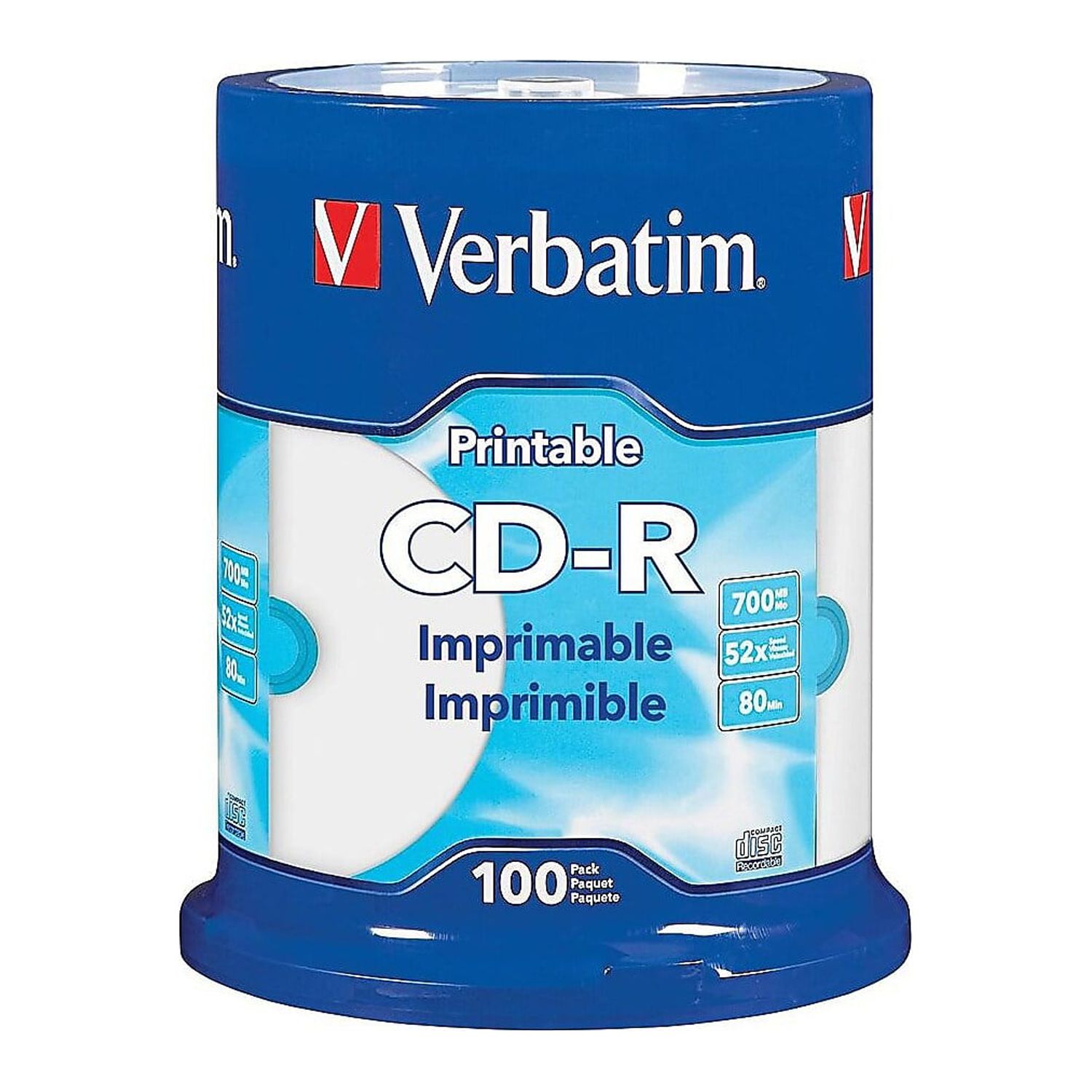 Verbatim 98493 52x CD-R White Inkjet Printable Hub Printable 100/Pack ...