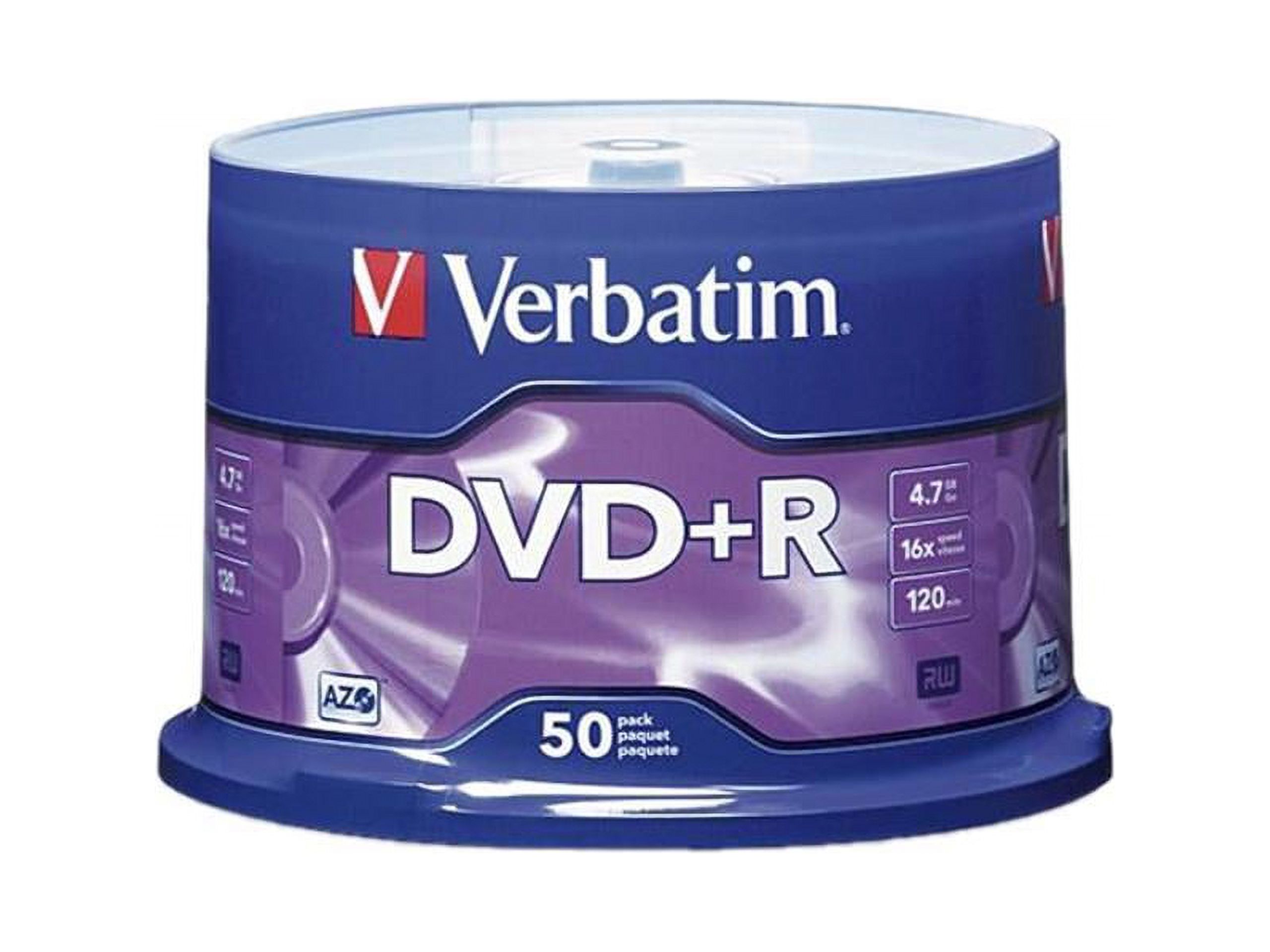 Verbatim AZO DVD+R 4.7GB 16X with Branded Surface - 50pk Spindle - 120mm - Single-layer Layers - 2 Hour Maximum Recording Time - image 1 of 3