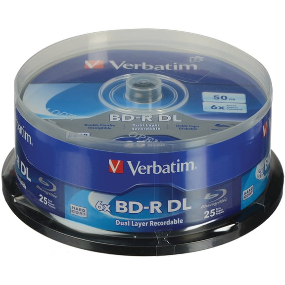 Verbatim BD-R DL 50GB 8x Double Layer Hard Coat Blu-Ray Recordable Disc, 25-Pack Spindle