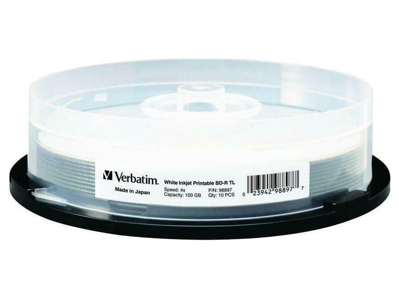 10PK BD-R XL 4X 100GB WHITE INKJET HUB PRINTABLE SPINDLE