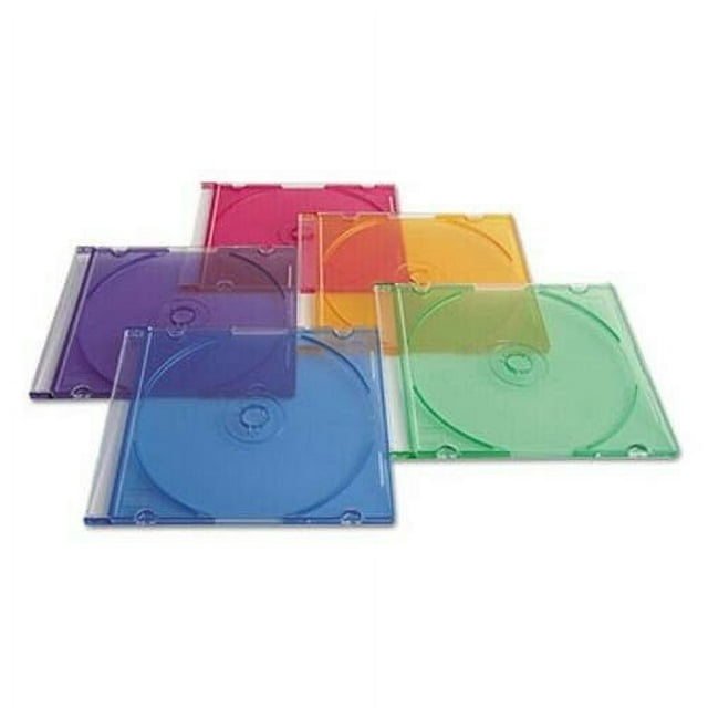 Verbatim CD/DVD Color Slim Jewel Cases, Assorted - 50pk Jewel Case - Book Fold - Plastic - Blue, Green, Yellow, Purple, Pink - 1 CD/DVD"""