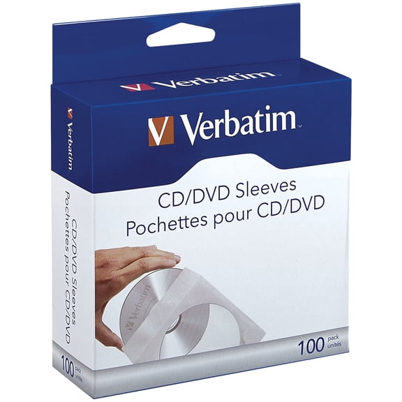 Verbatim CD/DVD Paper Sleeves with Clear Window, 100 pk