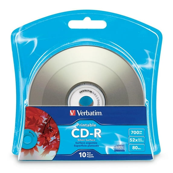 Verbatim CD-R (700 MB) (52X) Silver Inkjet Printable with Branded Hub (10/Pk)