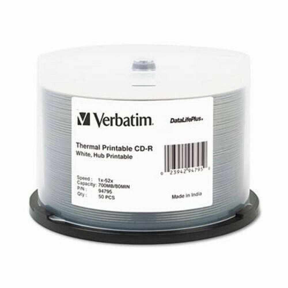 Verbatim CD-R 700MB 52X DataLifePlus White Thermal Printable, Hub ...