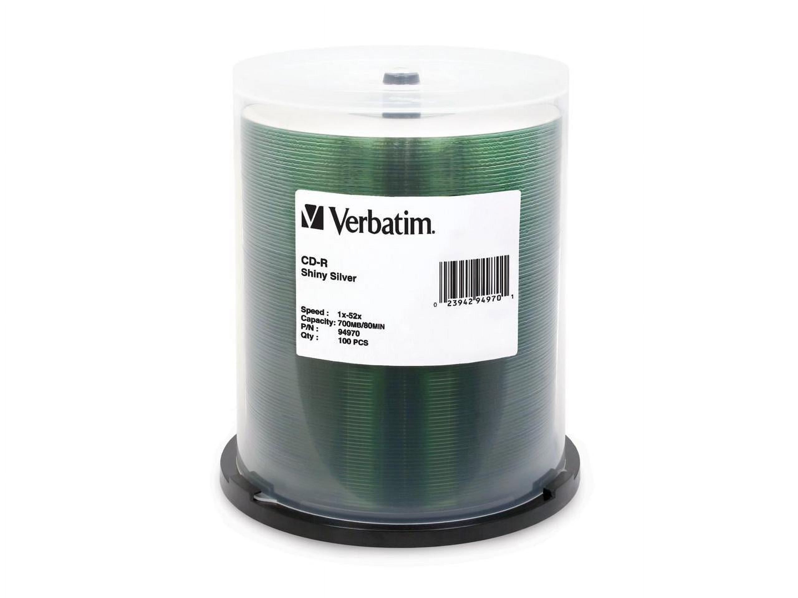 Verbatim CD-R 700MB 52X Shiny Silver Silk Screen Printable - 100pk Spindle - image 1 of 2
