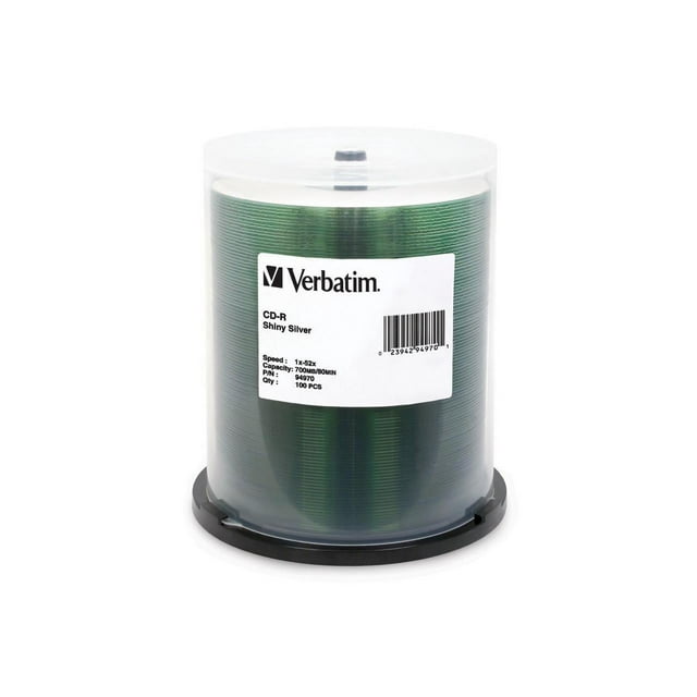 Verbatim CD-R 700MB 52X Shiny Silver Silk Screen Printable - 100pk Spindle