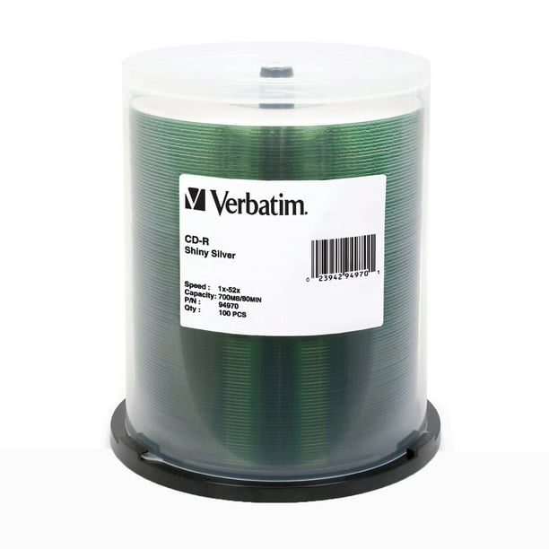 Verbatim CD-R 700MB 52X Shiny Silver Silk Screen Printable - 100pk ...