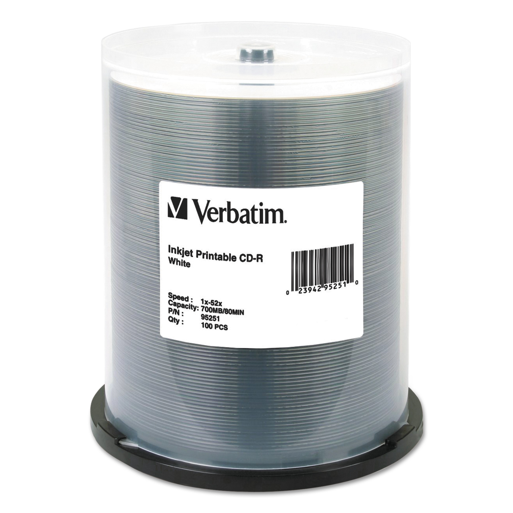 Verbatim CD-R 700MB 52X White Inkjet Printable - 100pk Spindle - image 1 of 2