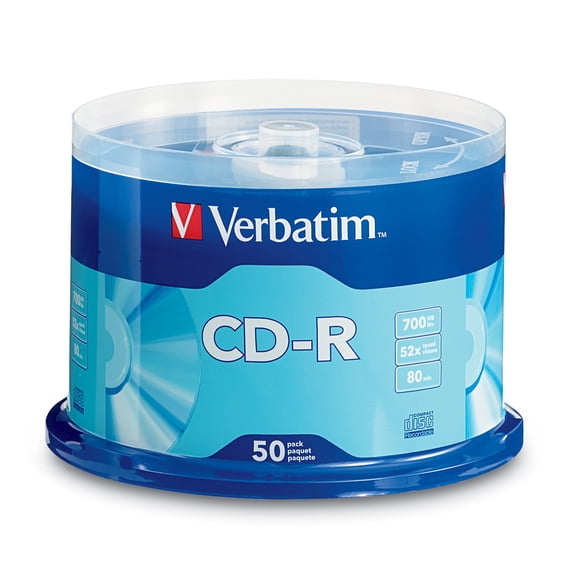 Verbatim CD-R 700MB 80 Minute 52X Recordable Blank Discs, Branded Surface, 50-Pack Spindle