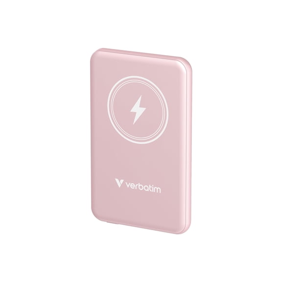 Verbatim Charge 'n' Go Magnetic Wireless Power Bank 5000 mAh - Pink - For Smartphone, Qi-enabled Device - Lithium Polymer (Li-Polymer) - 5000 mAh - 15 W - 2.40 A, 2.22 A, 1.67 A - 5 V DC, 9 V DC, 1...