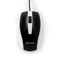 Verbatim Corded Optical Computer Mouse, Ergonomic, 3 Buttons, USB (White)