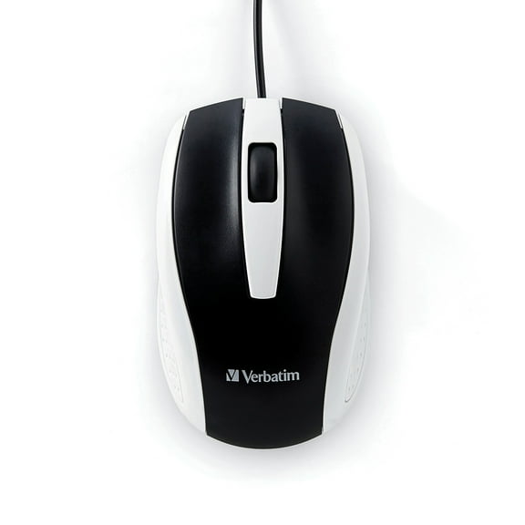 Verbatim Corded Optical Computer Mouse, Ergonomic, 3 Buttons, USB (White)