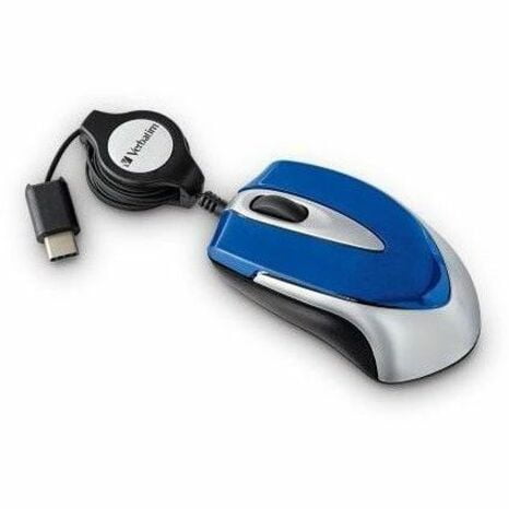 Verbatim Corded Optical Computer Mouse, Mini Travel, 3 Buttons, USB-C (Blue), 70237