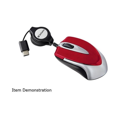 Verbatim Corded Optical Computer Mouse, Mini Travel, 3 Buttons, USB-C (Red), 70236