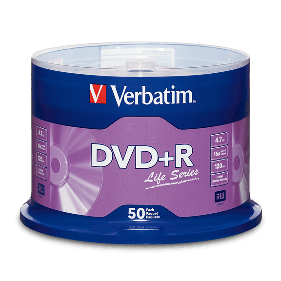 Verbatim DVD+R 4.7GB 16X Life Series with Branded Surface - 50pk Spindle