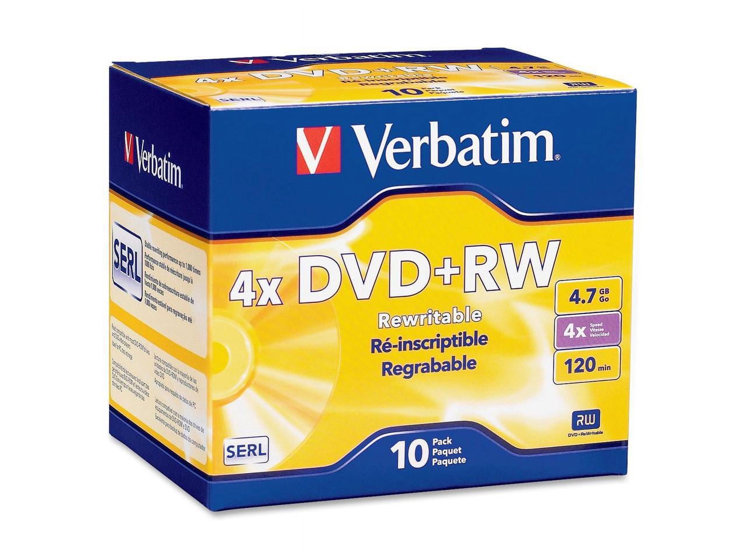 Verbatim DVD+RW 4.7GB 4X with Branded Surface - 10pk Jewel Case - 2 Hour Maximum Recording Time - image 1 of 3