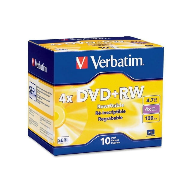 Verbatim DVD+RW 4.7GB 4X with Branded Surface - 10pk Jewel Case - 2 Hour Maximum Recording Time