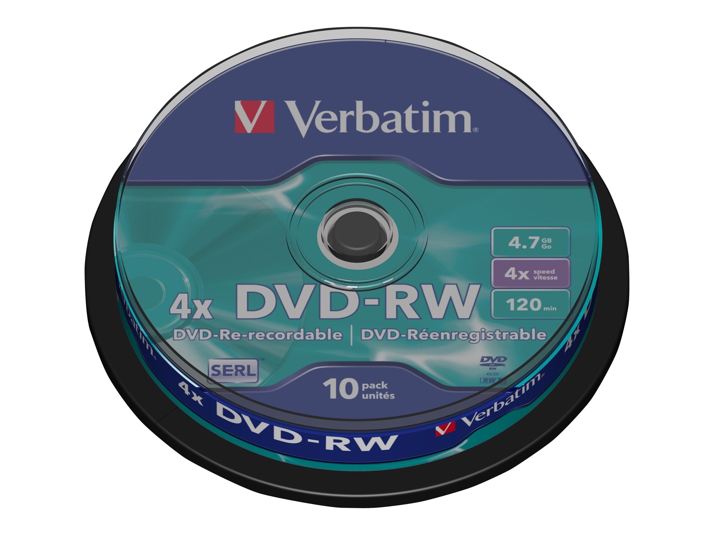 Verbatim DataLifePlus 10 Pack DVD-RW Discs 4.7GB 4x Rewritable Discs Matte Silver For Video Recording and Data Storage (Spindle)