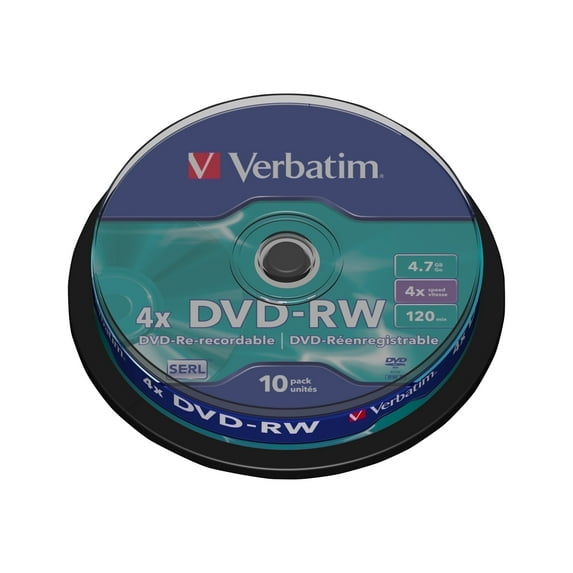 Verbatim DataLifePlus 10 Pack DVD-RW Discs 4.7GB 4x Rewritable Discs Matte Silver For Video Recording and Data Storage (Spindle)