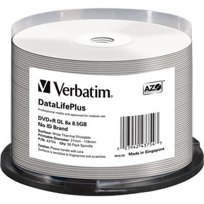 VERBATIM DVD+R DL DL+ 50pk 8.5GB/8X THRML WHT
