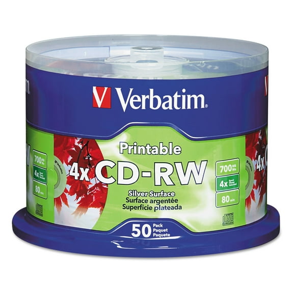 700 MB/80 min. Printable Spindle 4X CD-RW Discs - Silver (50/Pack)
