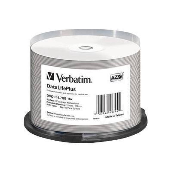 Verbatim DataLifePlus Professional - 50 x DVD-R - 4.7 GB 16x - white - ink jet printable surface, wide printable surface - spindle