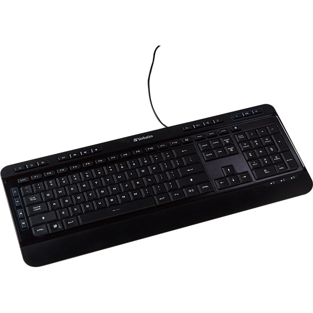 Verbatim Illuminated Wired Keyboard - Cable Connectivity - USB Type A Interface Media Player Hot Key(s) - Windows, Mac OS, Linux - Black Verbatim Illuminated Wired Keyboard - Cable Connectivity - USB Type A Interface Media Player Hot Key(s) - Windows, Mac OS, Linux - Black