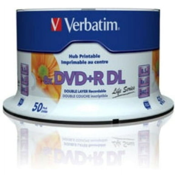 Verbatim® Inkjet Hub Printable DVD+R DL Spindle, White, Pack Of 50