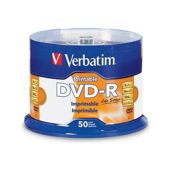 Verbatim Life Series DVD-R Printable Disc Spindle, Pack Of 50